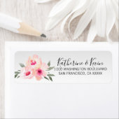 Waterverf Floral Pink Grey Flowers Retouradres Etiket (Insitu)