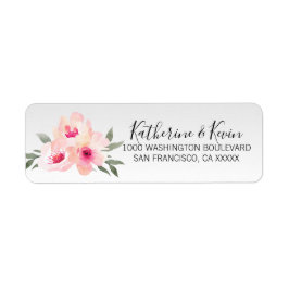Waterverf Floral Pink Grey Flowers Retouradres Etiket