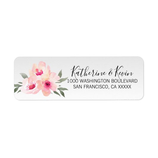 Waterverf Floral Pink Grey Flowers Retouradres Etiket (Voorkant)