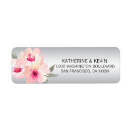 Waterverf Floral Pink Grey Flowers Retouradres Etiket