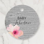 Waterverf Floral Pink Grey Rustic Baby shower Bedankjes Labels (Achterkant)