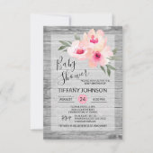 Waterverf Floral Pink Grey Rustic Baby shower Kaart (Voorkant)