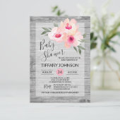 Waterverf Floral Pink Grey Rustic Baby shower Kaart (Staand voorkant)