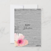 Waterverf Floral Pink Grey Rustic Baby shower Kaart (Achterkant)