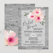 Waterverf Floral Pink Grey Rustic Vrijgezellenfees Kaart (Voorkant / Achterkant)