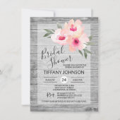 Waterverf Floral Pink Grey Rustic Vrijgezellenfees Kaart (Voorkant)