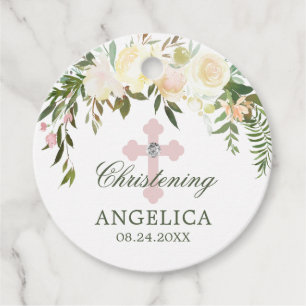 Waterverf Floral Pink Ivory Baptism Christening Bedankjes Labels