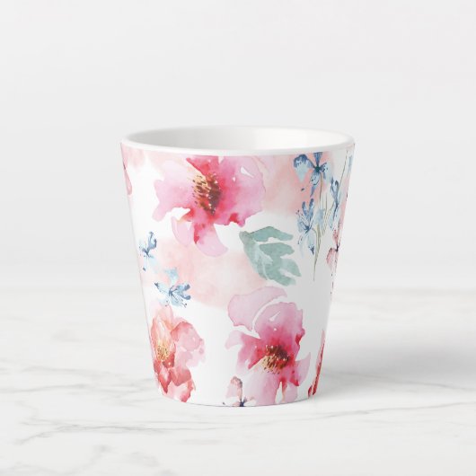 Waterverf Floral Pink Latte Mok (Voorkant)