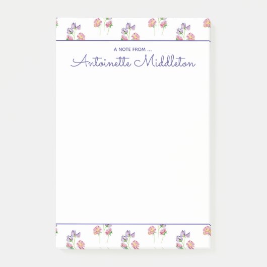  Waterverf Floral Pink Lavender Aangepast Post-it® Notes (Voorkant)