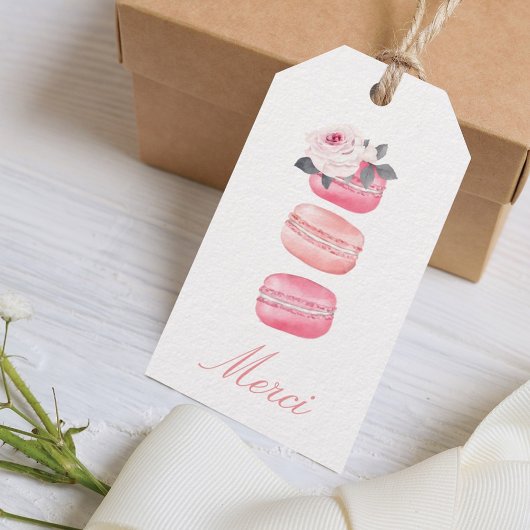 Waterverf Floral Pink Macaron Merci/Hartelijk dank Cadeaulabel