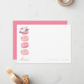 Waterverf Floral Pink Macaron Merci/Hartelijk dank Notitiekaartje (Voorkant / Achterkant in situ)