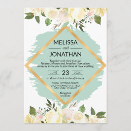 Waterverf Floral Pink Mint Ivory Gold Wedding Kaart
