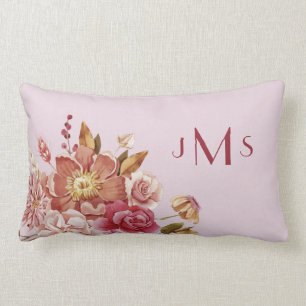 Waterverf Floral Pink Monogram Kussen