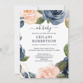 Waterverf Floral Pink Navy Oh Baby shower Kaart (Voorkant)