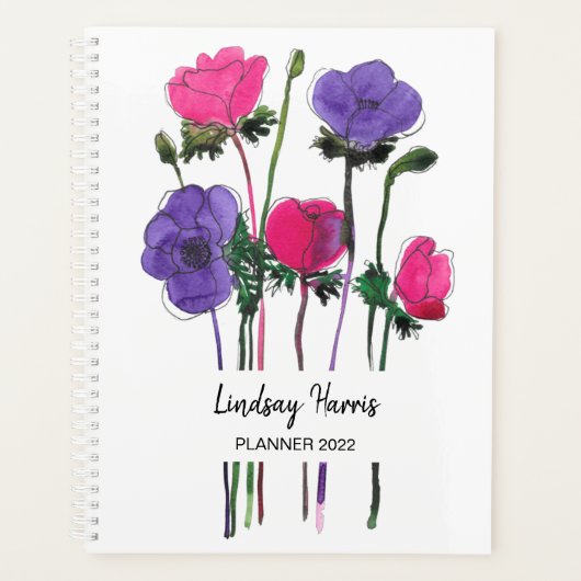 Waterverf Floral Pink Paars Planner (Voorkant)