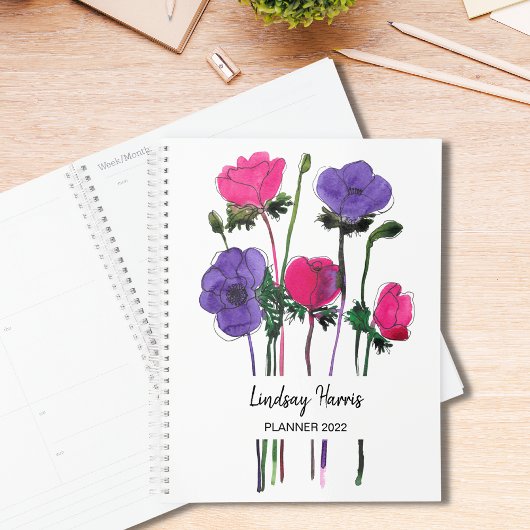 Waterverf Floral Pink Paars Planner