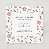 Waterverf Floral Pink Peony Vierkante Visitekaartje (Achterkant)