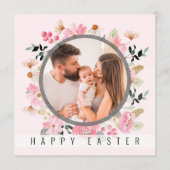 Waterverf Floral Pink Persoonlijke foto Pasen Feestdagenkaart (Voorkant)