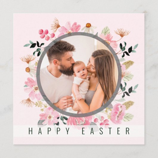 Waterverf Floral Pink Persoonlijke foto Pasen Feestdagenkaart (Voorkant)