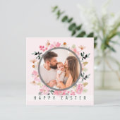 Waterverf Floral Pink Persoonlijke foto Pasen Feestdagenkaart (Staand voorkant)
