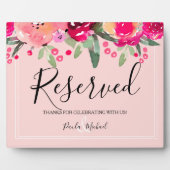 Waterverf Floral Pink Reserved Sign Plaque Fotoplaat (Voorkant)