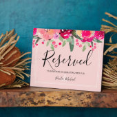 Waterverf Floral Pink Reserved Sign Plaque Fotoplaat (Zijkant)