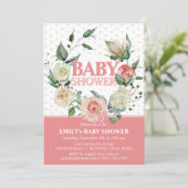 Waterverf Floral Pink Rose Girl Baby shower Kaart (Staand voorkant)