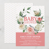 Waterverf Floral Pink Rose Girl Baby shower Kaart (Voorkant / Achterkant)