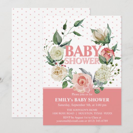 Waterverf Floral Pink Rose Girl Baby shower Kaart (Voorkant / Achterkant)