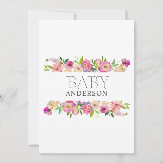 Waterverf Floral Pink Rose Heart Baby shower Kaart (Achterkant)