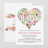 Waterverf Floral Pink Rose Heart Baby shower Kaart (Voorkant / Achterkant)