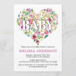 Waterverf Floral Pink Rose Heart Baby shower Kaart