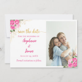 Waterverf Floral Pink Roses Foto bruiloft Save The Date
