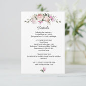 Waterverf Floral Pink Roses Wedding Detail Informatiekaartje (Staand voorkant)