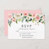 Waterverf Floral Pink Silver RSVP Weddenschap P (Voorkant / Achterkant)