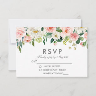 Waterverf Floral Pink Silver RSVP Weddenschap P Kaartje