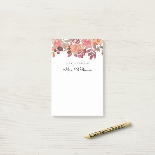 Waterverf Floral Pink Teacher Post-it Note (Op bureau)