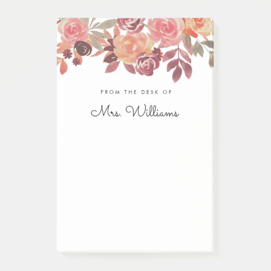 Waterverf Floral Pink Teacher Post-it Note (Voorkant)