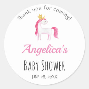 Waterverf Floral PInk Unicorn Baby shower Ronde Sticker