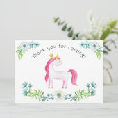 Waterverf Floral Pink Unicorn Hartelijk dank Bedankkaart (Staand voorkant)