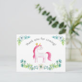 Waterverf Floral Pink Unicorn Hartelijk dank Briefkaart (Staand voorkant)