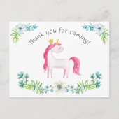 Waterverf Floral Pink Unicorn Hartelijk dank Briefkaart (Voorkant)