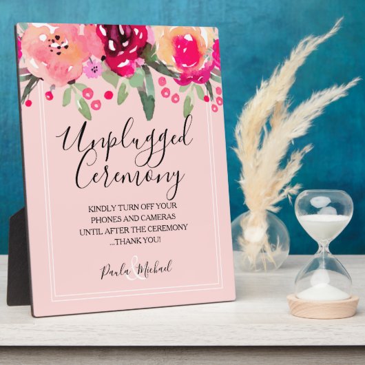 Waterverf Floral Pink Unplugged Ceremony Plaque Fotoplaat (Zijkant)