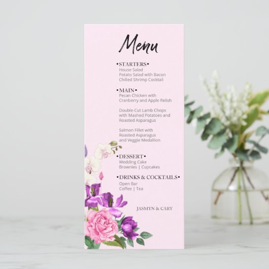 Waterverf Floral Pink Violet Bold Modern Menu (Staand voorkant)