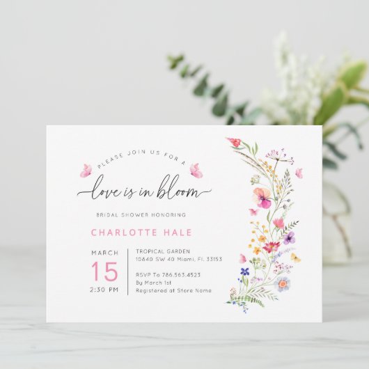 Waterverf Floral Pink Vrijgezellenfeest Kaart (Staand voorkant)