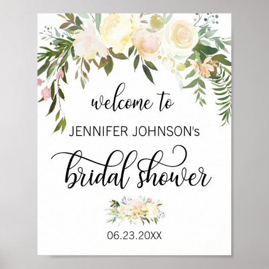 Waterverf Floral Pink Vrijgezellenfeest WELCOME SI Poster (Voorkant)