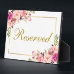 Waterverf Floral Pink Weddenschap Gereserveerd 5x7 Fotoplaat<br><div class="desc">Waterverf Floral Pink Blush Gold Wedding Gereserveerd 5x7 Tafelplak</div>