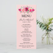 Waterverf Floral Pink Wedding Dinner Menu (Staand voorkant)