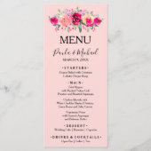 Waterverf Floral Pink Wedding Dinner Menu (Voorkant)
