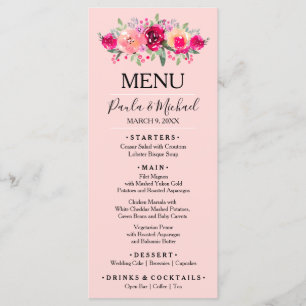 Waterverf Floral Pink Wedding Dinner Menu
